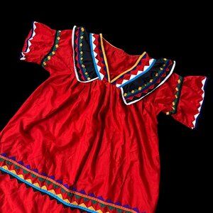 Vintage Seminole Native American Indian Patchwork Red Dress Womens Handmade 70s